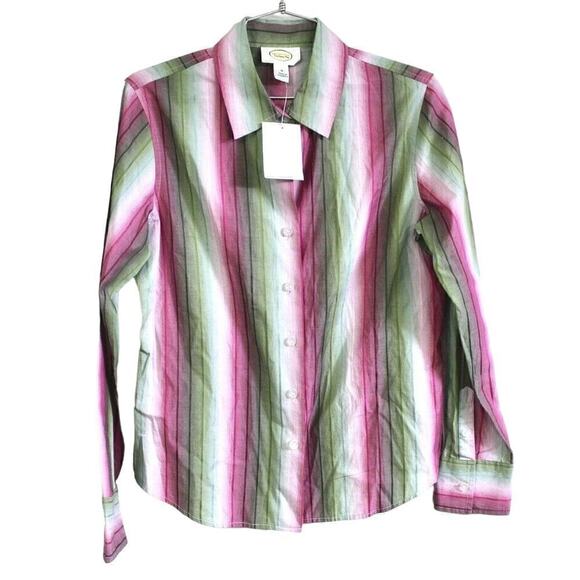 Talbots Womens S Colorful Stripes Cotton Blouse Green Pink NWT $58 Career - Picture 1 of 4